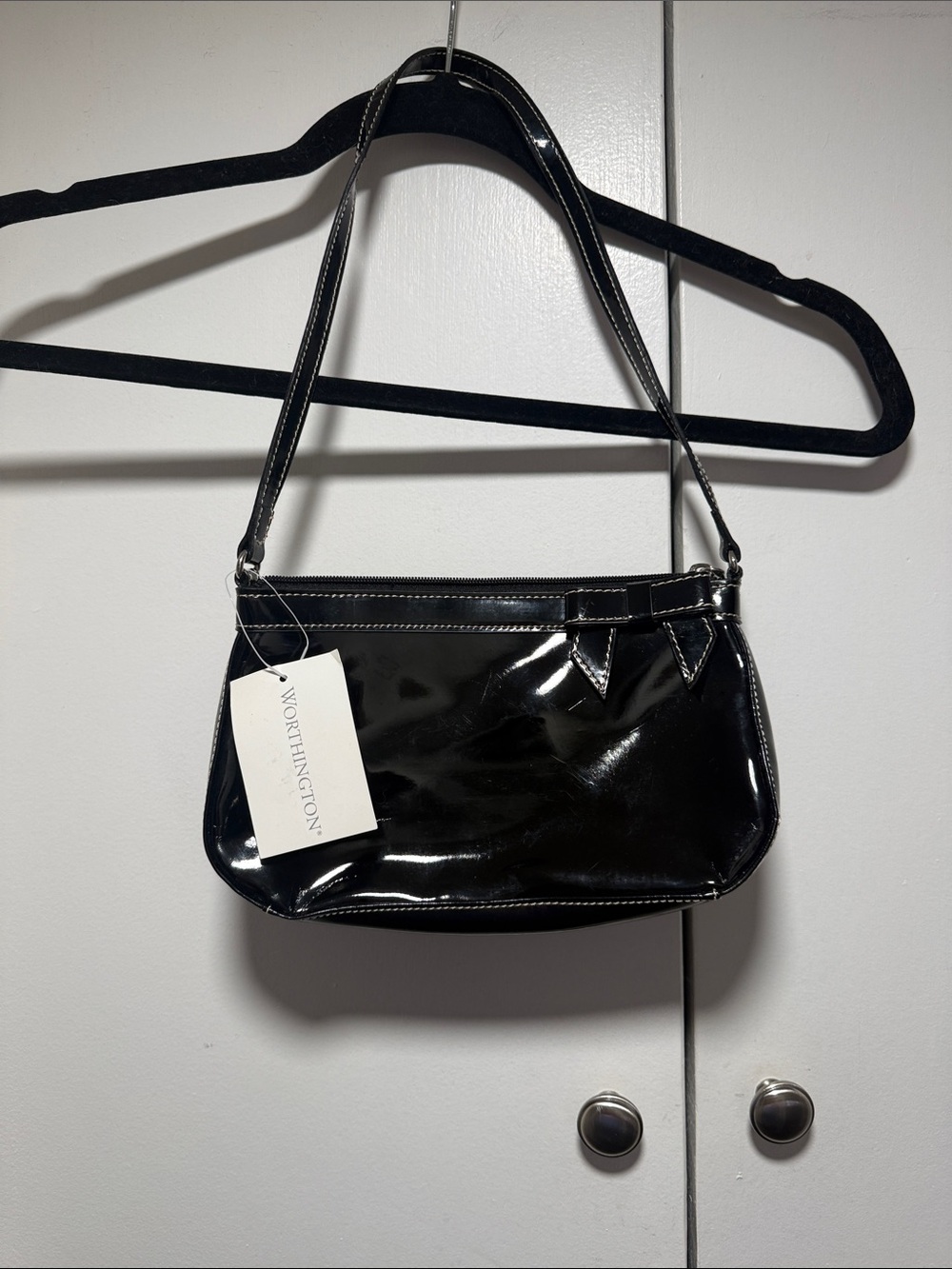 Y2K Worthington Black Patent Shoulder Bag